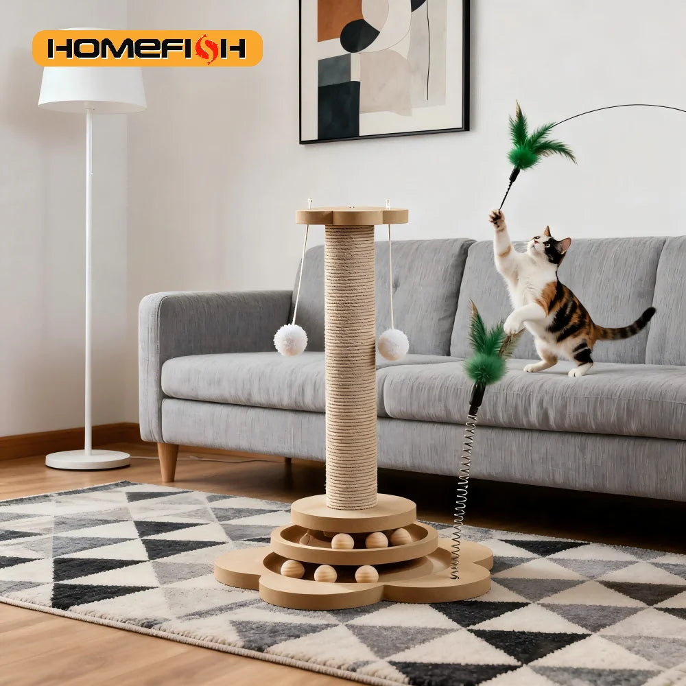 Pet Cat Toy Solid Wood Cat Turntable Funny Cat Stick Balls