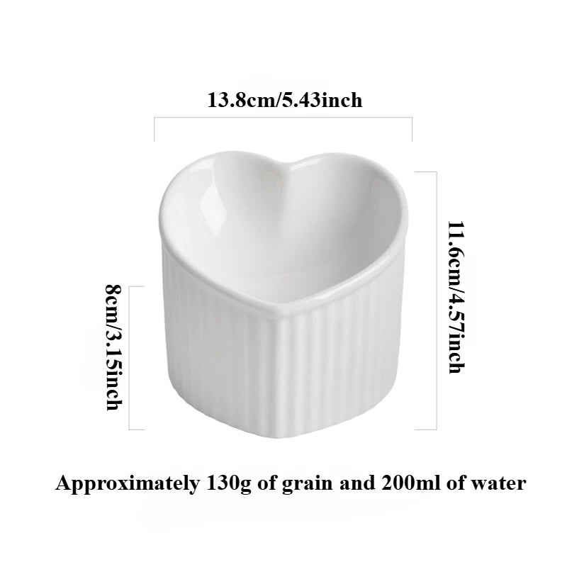 Slanted Ceramic Cat Bowl Stand Anti Tip Elevated white LOVE bowl product infographic