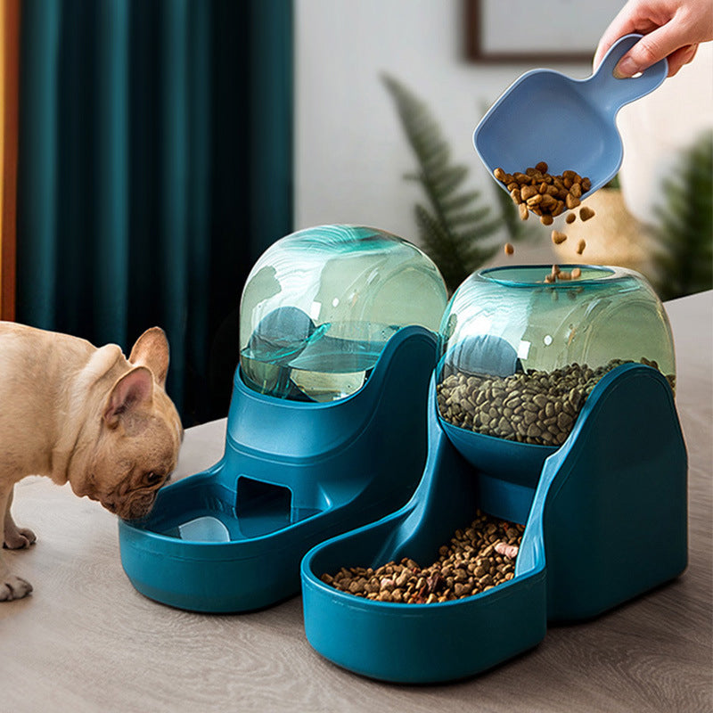 Automatic pet drinking fountain and feeder large capacity for cats and dogs in green