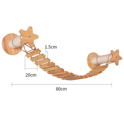 Solid Wood Wall Mounted Sisal Cat Toy Platform – Grabbing & Grinding Board
