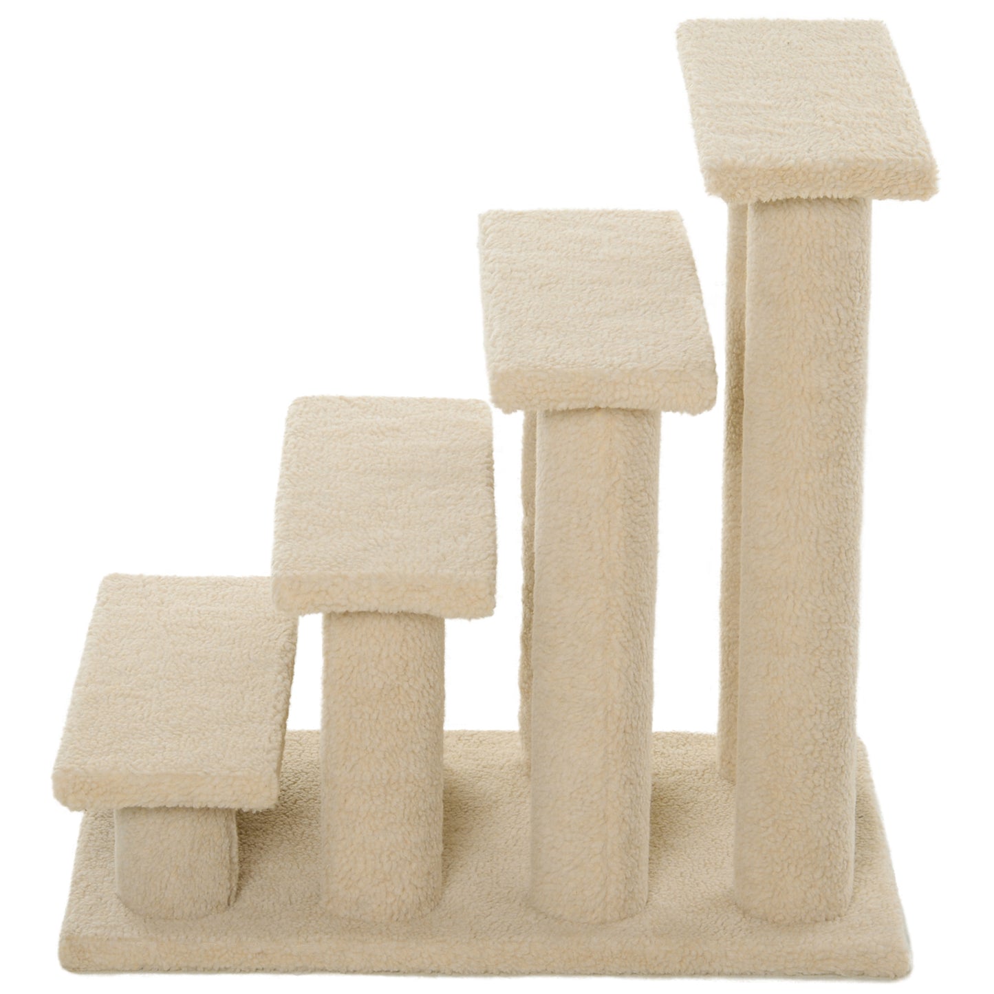 4-Step Carpeted Cat Scratching Post & Pet Stairs – Cream White