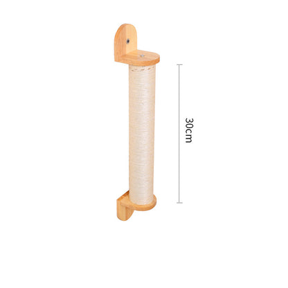Solid Wood Wall Mounted Sisal Cat Toy Platform – Grabbing & Grinding Board