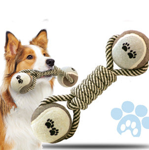 Pet dumbbell rope and tennis ball chew toy for teeth cleaning and dogs