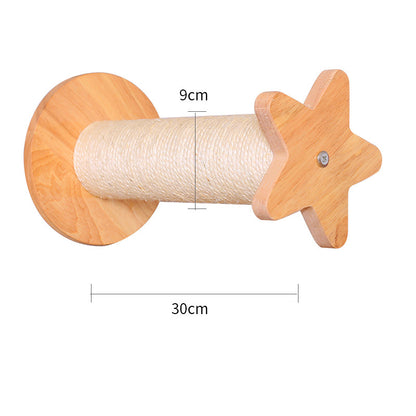 Solid Wood Wall Mounted Sisal Cat Toy Platform – Grabbing & Grinding Board