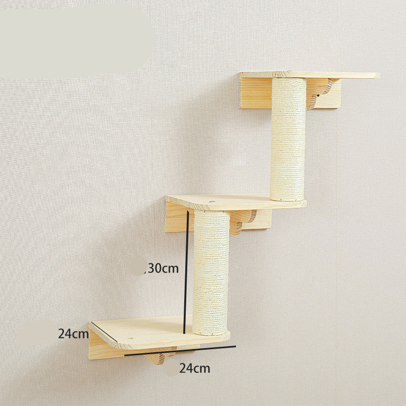 Solid Wood Wall Mounted Sisal Cat Toy Platform – Grabbing & Grinding Board
