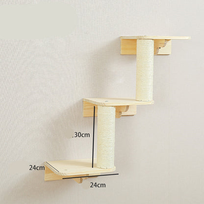 Solid Wood Wall Mounted Sisal Cat Toy Platform – Grabbing & Grinding Board