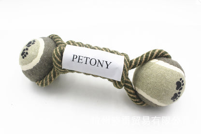 Pet Dumbbell Rope & Tennis Ball Chew Toy – Teeth Cleaning Dog Toy