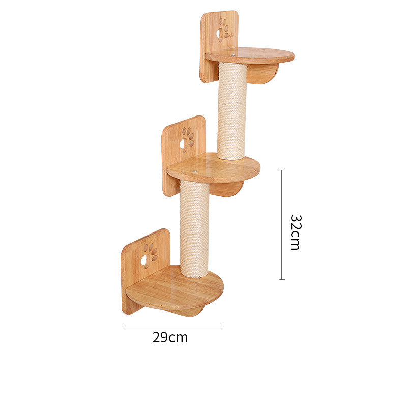 Solid Wood Wall Mounted Sisal Cat Toy Platform – Grabbing & Grinding Board