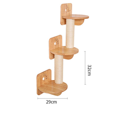 Solid Wood Wall Mounted Sisal Cat Toy Platform – Grabbing & Grinding Board