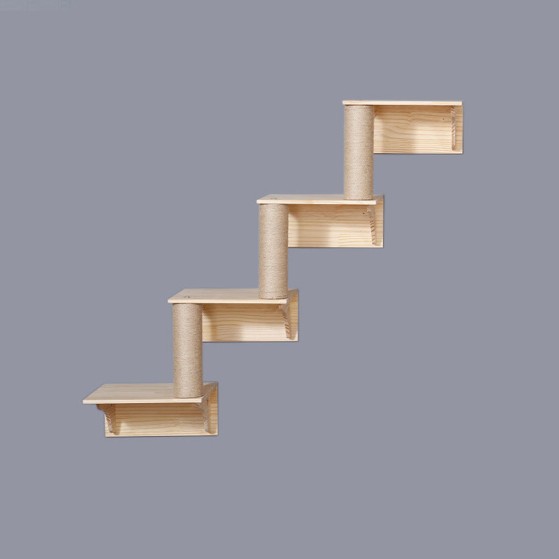 Solid Wood Wall Mounted Sisal Cat Toy Platform – Grabbing & Grinding Board