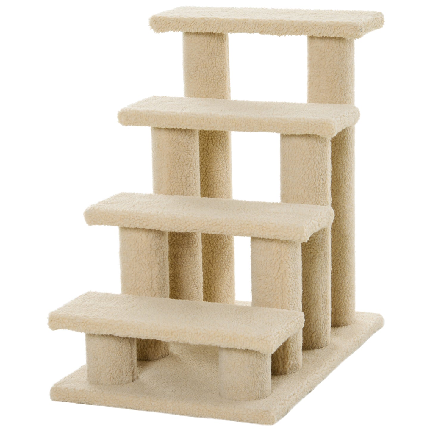 4-Step Carpeted Cat Scratching Post & Pet Stairs – Cream White