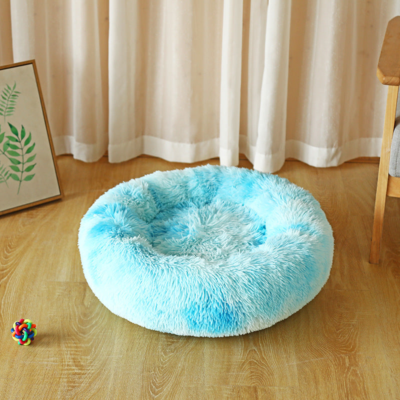 Round Plush Calming Dog & Cat Bed – Anti-Anxiety Soft Pet Nest