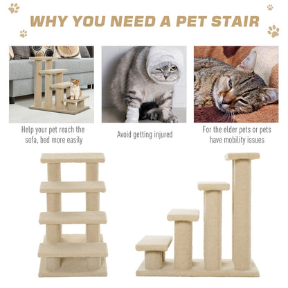 4-Step Carpeted Cat Scratching Post & Pet Stairs – Cream White