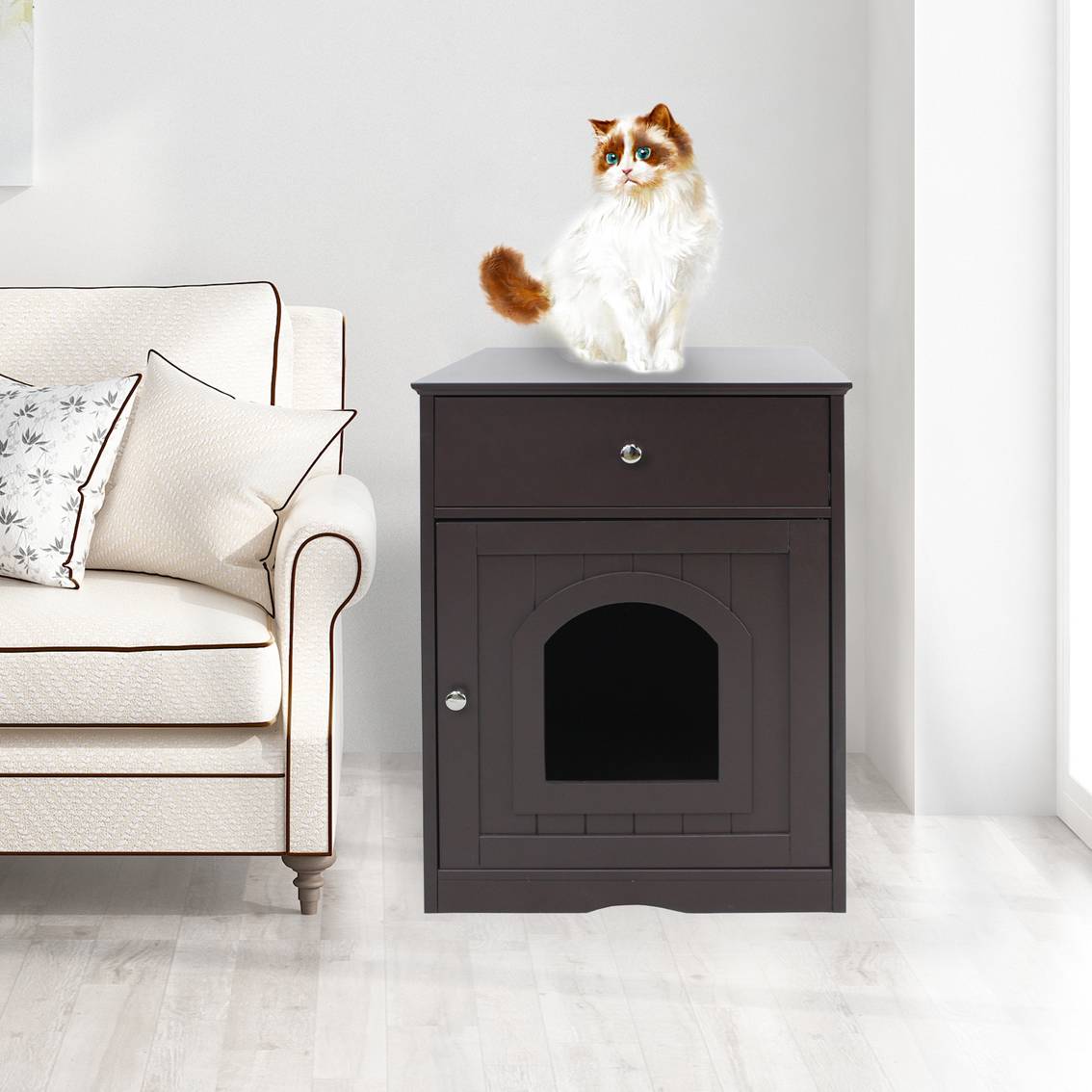 North and Paws Wooden Pet House Cat Litter Box Enclosure With Drawer