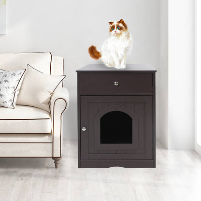 North and Paws Wooden Pet House Cat Litter Box Enclosure With Drawer
