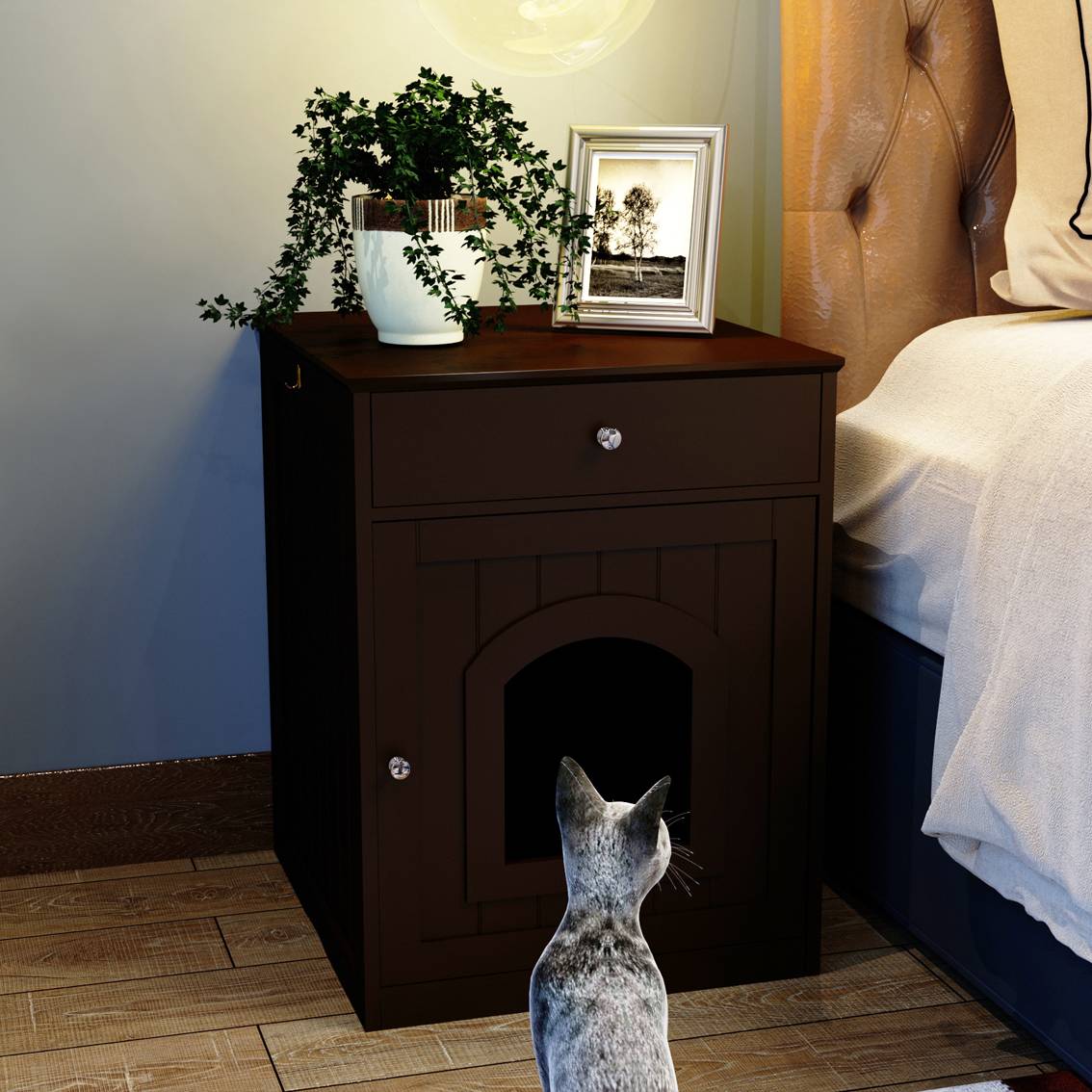 North and Paws Wooden Pet House Cat Litter Box Enclosure With Drawer