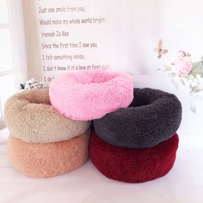 Round Plush Calming Dog & Cat Bed – Anti-Anxiety Soft Pet Nest