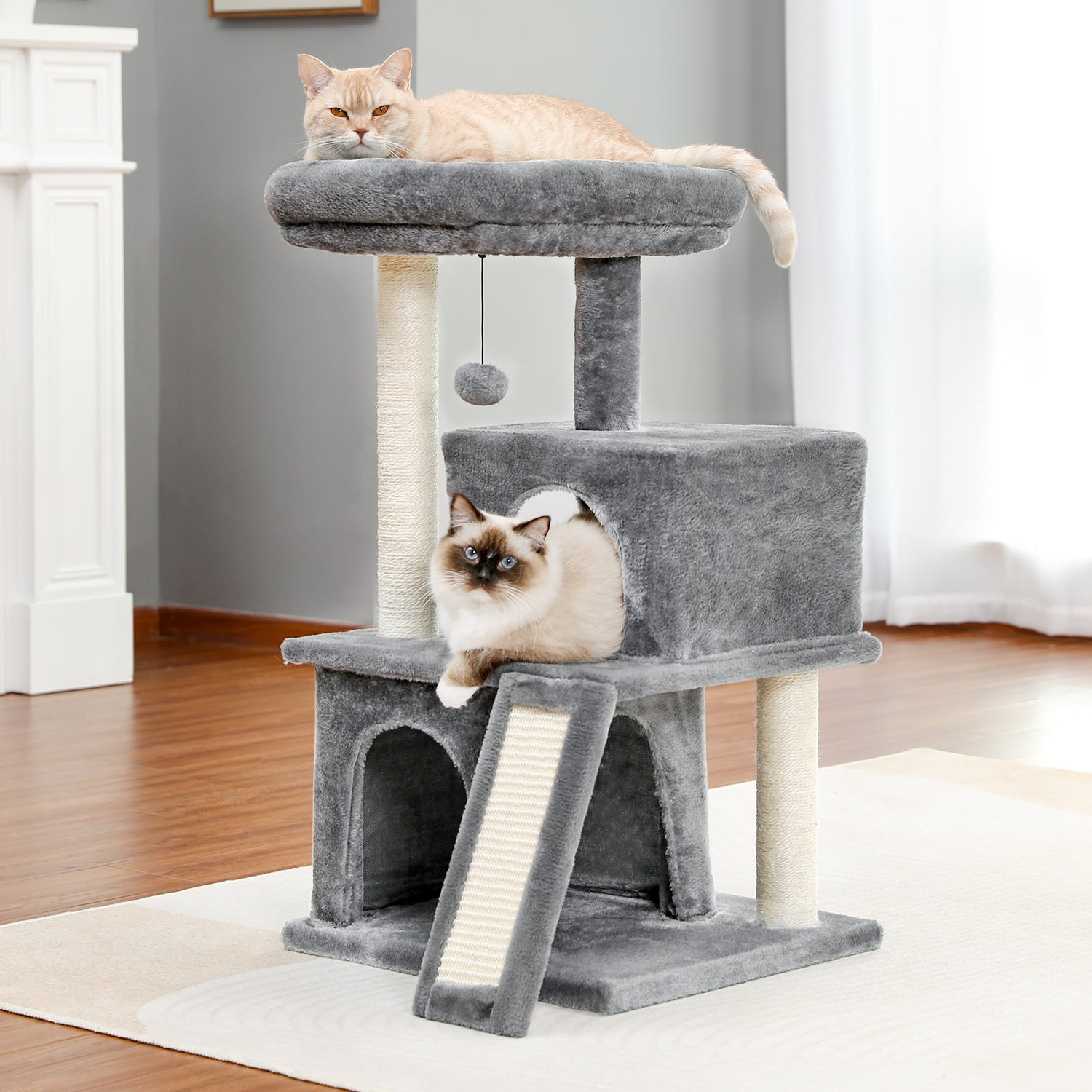 Luxury cat tree tower with double condos spacious perch and sisal scratching posts