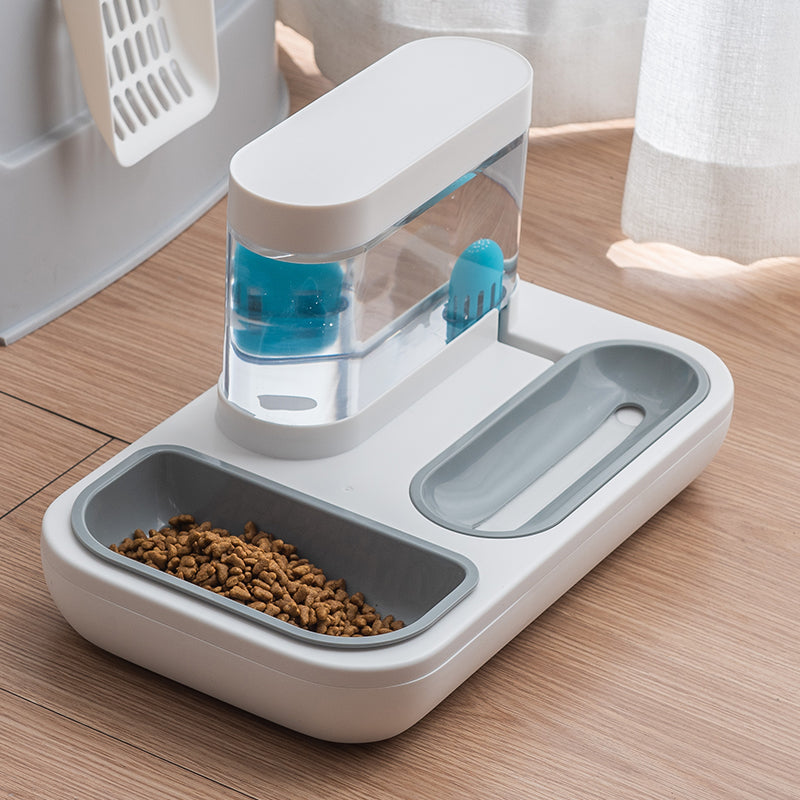 Automatic cat feeder and water dispenser double bowl 1500ml in white