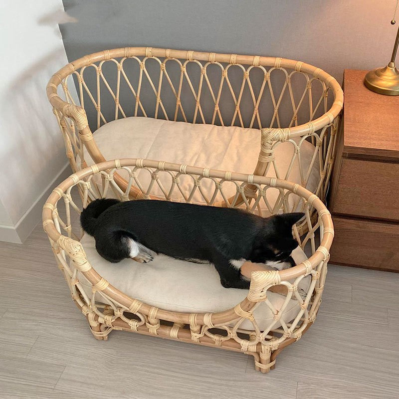 Handmade Rattan Woven Pet Bed Sofa – Natural Dog & Cat Nest