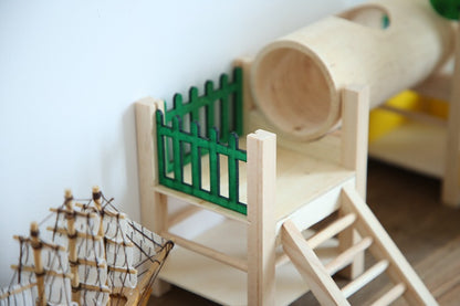 Wooden Hamster Luxury Castle House – Natural Wood Small Animal Toy