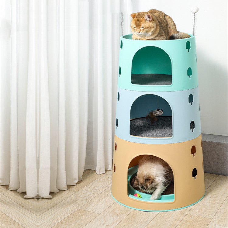 Integrated Multi-Chamber Cat Climbing Frame & Play Tower