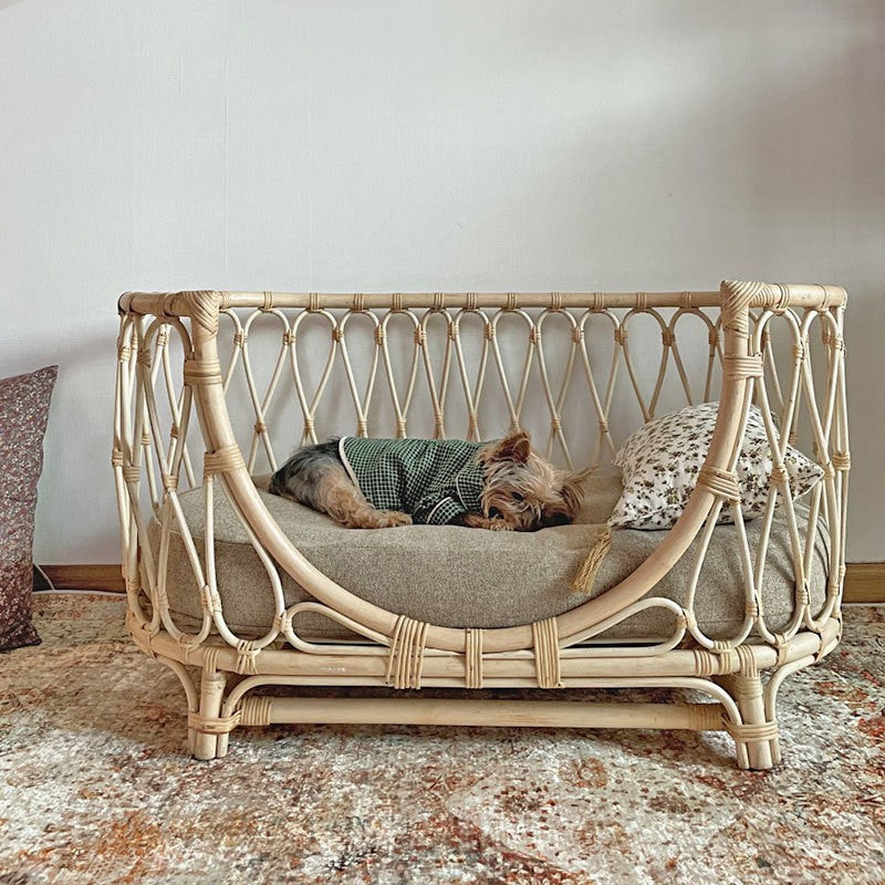 Handmade Rattan Woven Pet Bed Sofa – Natural Dog & Cat Nest