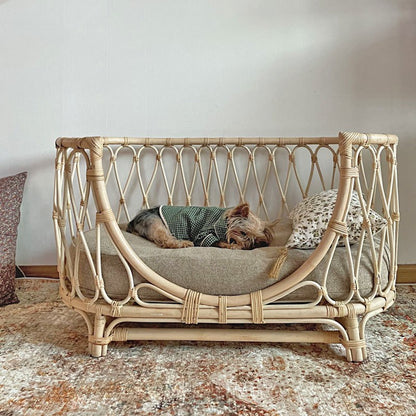 Handmade Rattan Woven Pet Bed Sofa – Natural Dog & Cat Nest