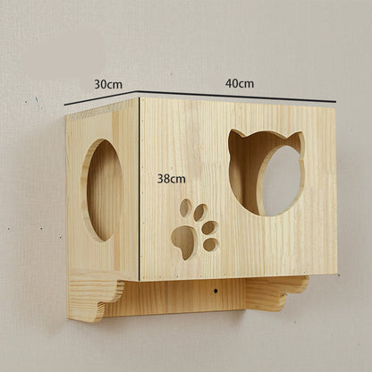 Solid Wood Wall Mounted Sisal Cat Toy Platform – Grabbing & Grinding Board