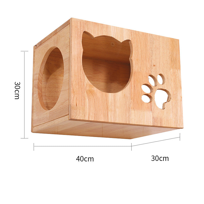 Solid Wood Wall Mounted Sisal Cat Toy Platform – Grabbing & Grinding Board