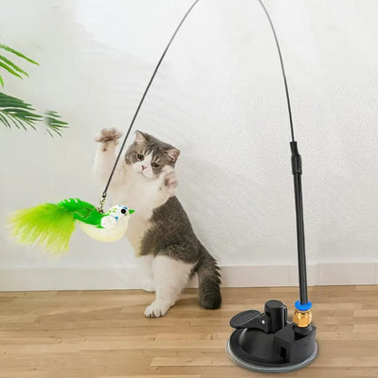 Cat Interactive Toy – Simulated Bird with Suction Cup, Feather & Bell