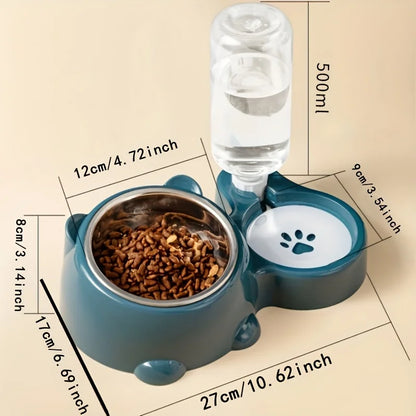 Automatic Pet Feeder Water Dispenser 3 in 1 unit with water bottle side view