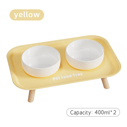 Pet Ceramic Bowl Anti Splash Anti Flip Cat Dish yellow double bowl second angle