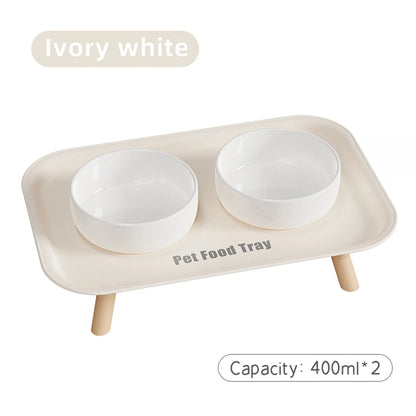 Pet Ceramic Bowl Anti Splash Anti Flip Cat Dish white double bowl second angle