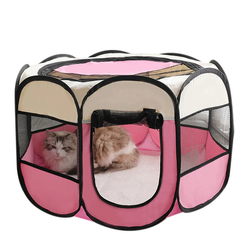 Foldable Cat Dog Kennel Delivery Room Pet Crate pink and white product shot