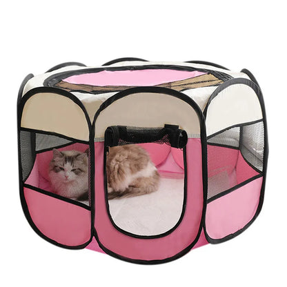 Foldable Cat Dog Kennel Delivery Room Pet Crate pink and white product shot