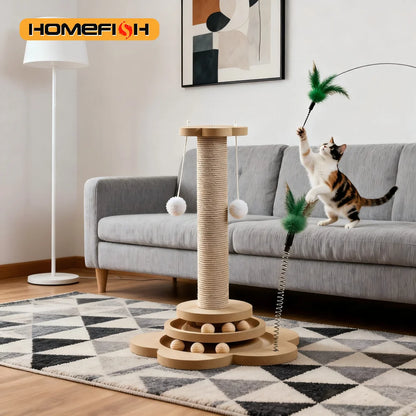 Pet Cat Toy Solid Wood Cat Turntable Funny Cat Stick Balls