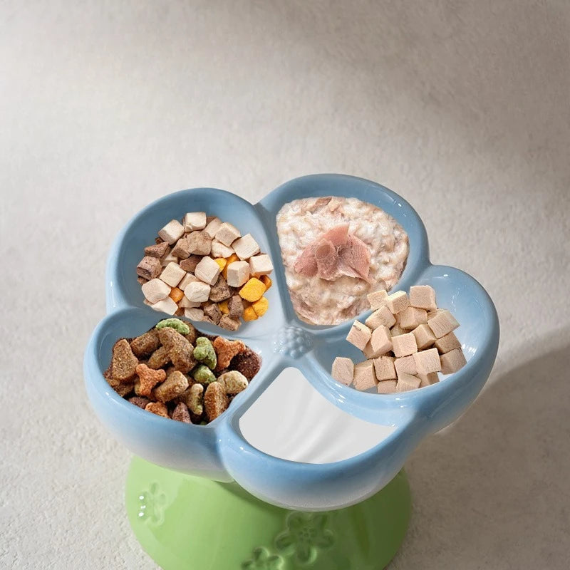 Pet Slow Feeders Food Bowl High Footed Ceramic Cat blue and pink variant pair product shot