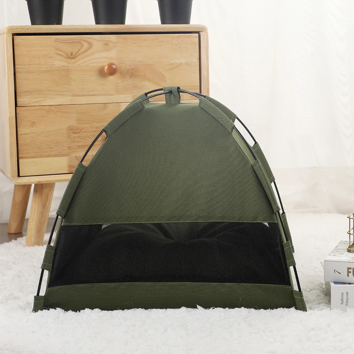 Pet Tent Bed Cats House Supplies Accessories Warm dark green tent empty product shot