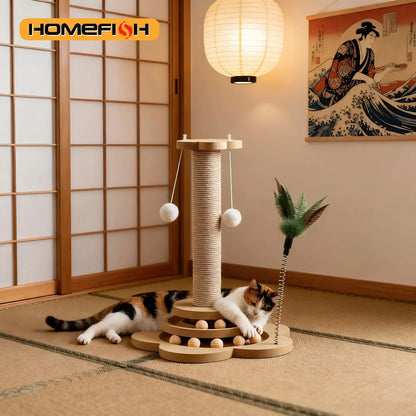 Pet Cat Toy Solid Wood Cat Turntable Funny Cat Stick Balls