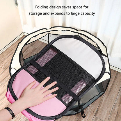 Foldable Cat Dog Kennel Delivery Room Pet Crate size guide pink crate infographic