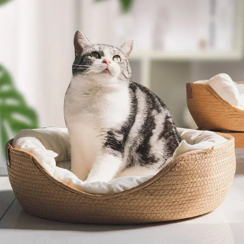Eco-friendly bamboo weaving cat bed sofa house for indoor cats