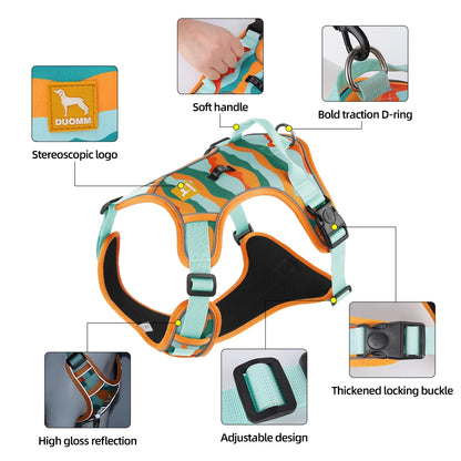 Adjustable Dog Harness Reflective worn by dog showing chest strap detail