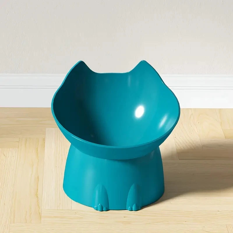 Elevated Cat Bowl Anti Tip Plastic Raised teal blue bowl single product shot