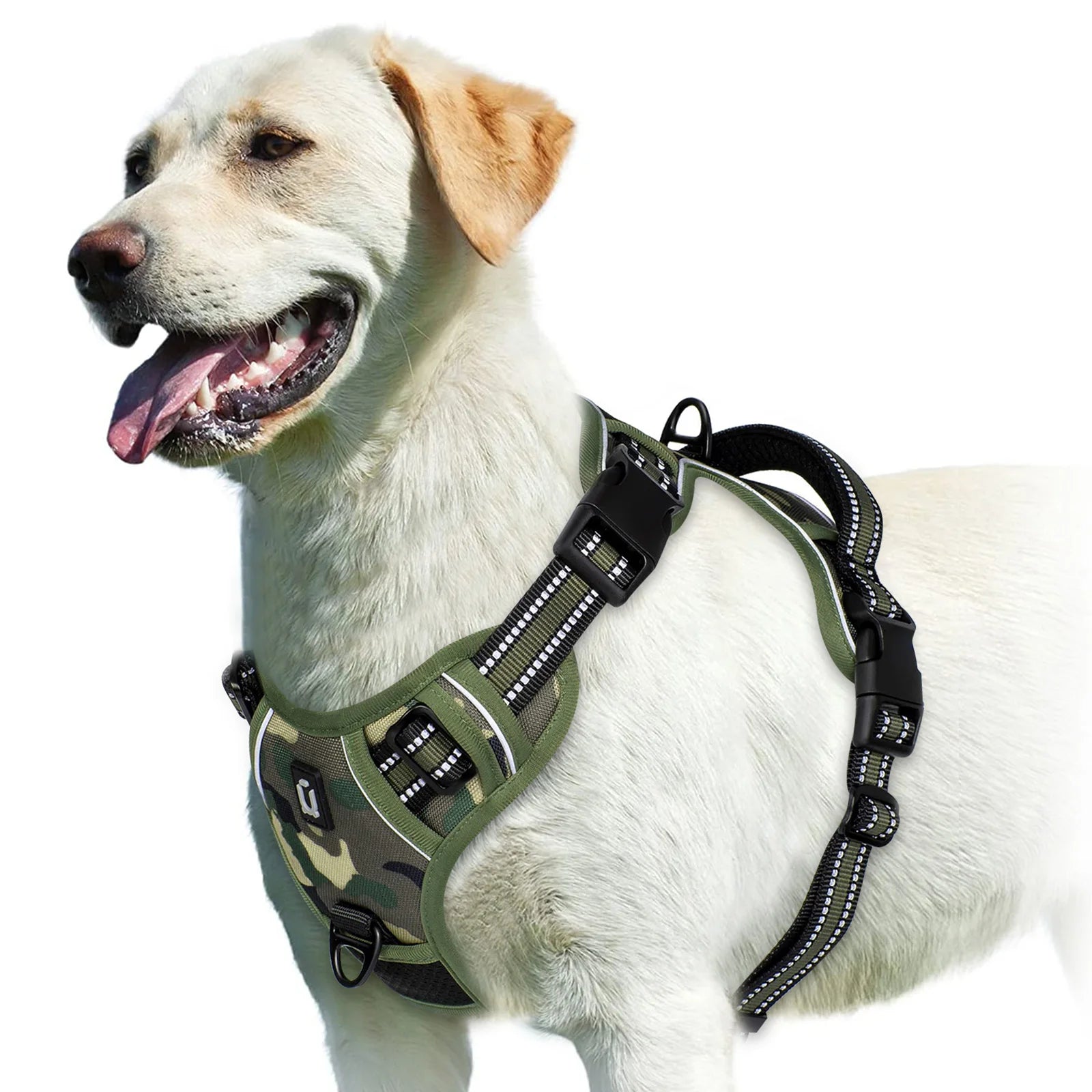 No Pull Dog Harness Adjustable Soft Padded Pet Vest in green side view