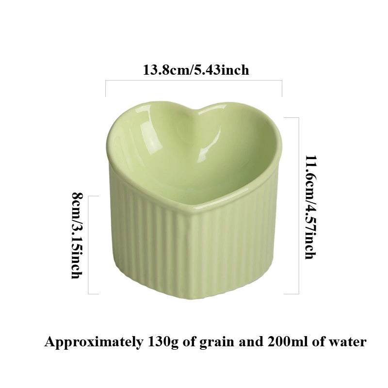 Slanted Ceramic Cat Bowl Stand Anti Tip Elevated light green LOVE bowl product infographic