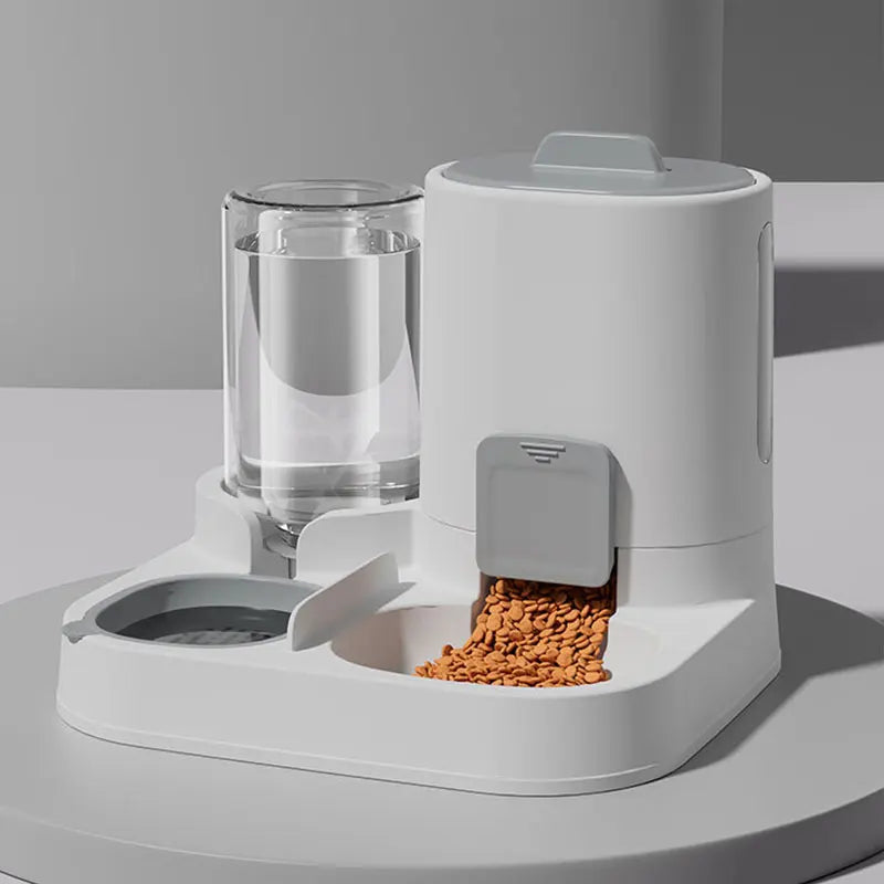 Automatic Gravity Fed Cat Water Dispenser Feeder gray unit lifestyle angle