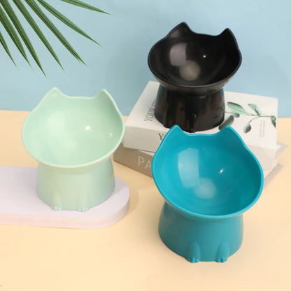 Elevated Cat Bowl Anti Tip Plastic Raised black bowl styled with plant yellow background