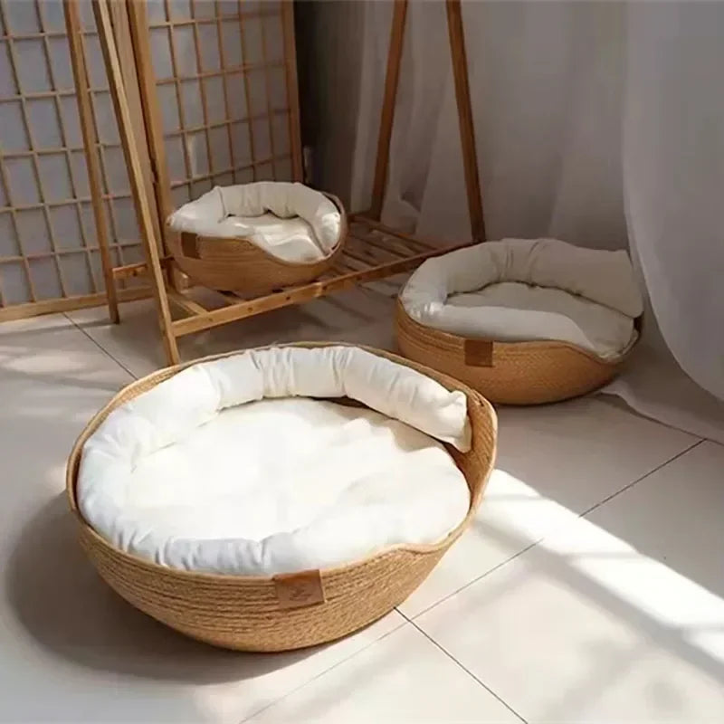 Bamboo Weaving Cat Bed Sofa – Eco-Friendly Warm Nest