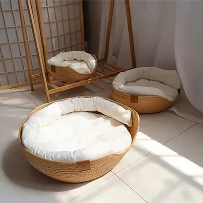 Bamboo Weaving Cat Bed Sofa – Eco-Friendly Warm Nest